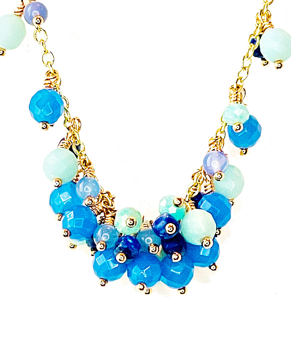 Blue Agate, Amazonite and Lapis Cluster Necklace – JulRe Designs