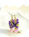 Lavender Chalcedony, Amethyst and Peridot Cluster Dangle Earrings