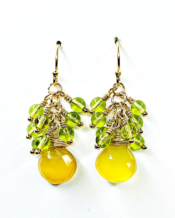 Lemon Quartz and Peridot Cluster Dangle Earrings