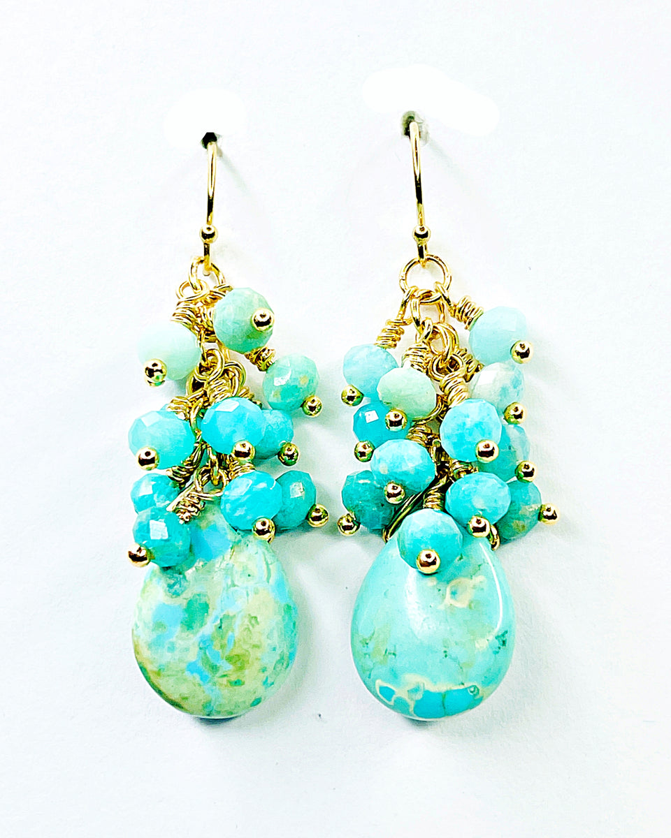 African Turquoise and Amazonite Cluster Dangle Earrings – JulRe Designs ...