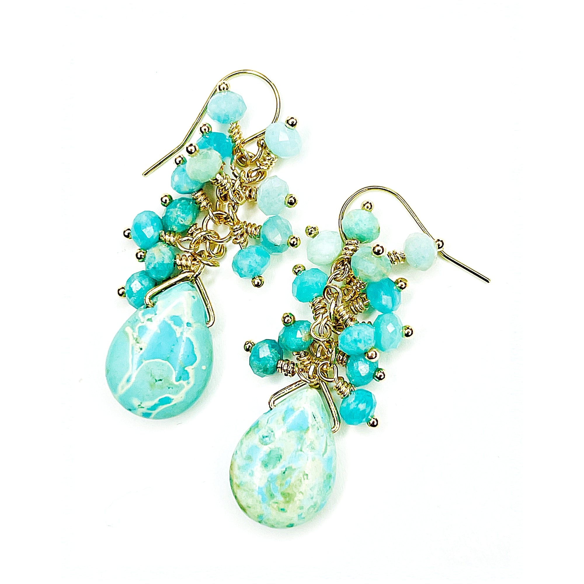 African Turquoise and Amazonite Cluster Dangle Earrings – JulRe