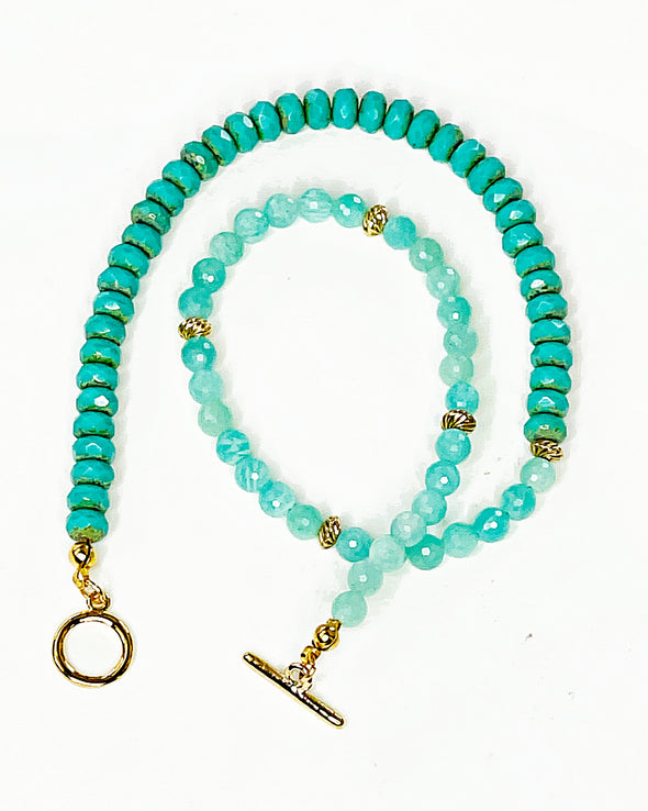 Amazonite and Czech Fire Polished Glass Necklace