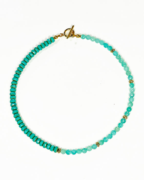 Amazonite and Czech Fire Polished Glass Necklace