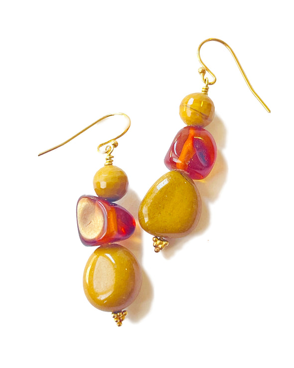 Amber and Yellow Aventurine Drop Earrings