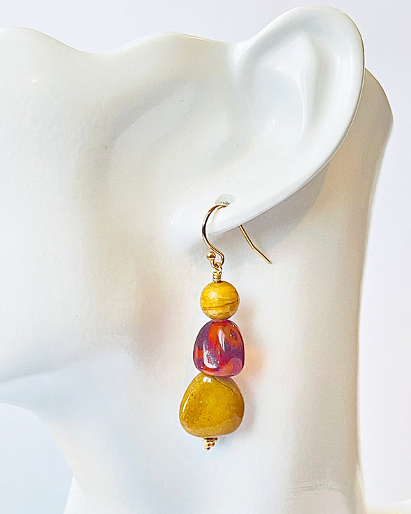 Amber and Yellow Aventurine Drop Earrings