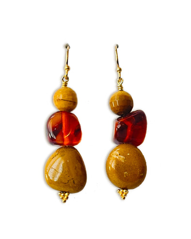 Amber and Yellow Aventurine Drop Earrings