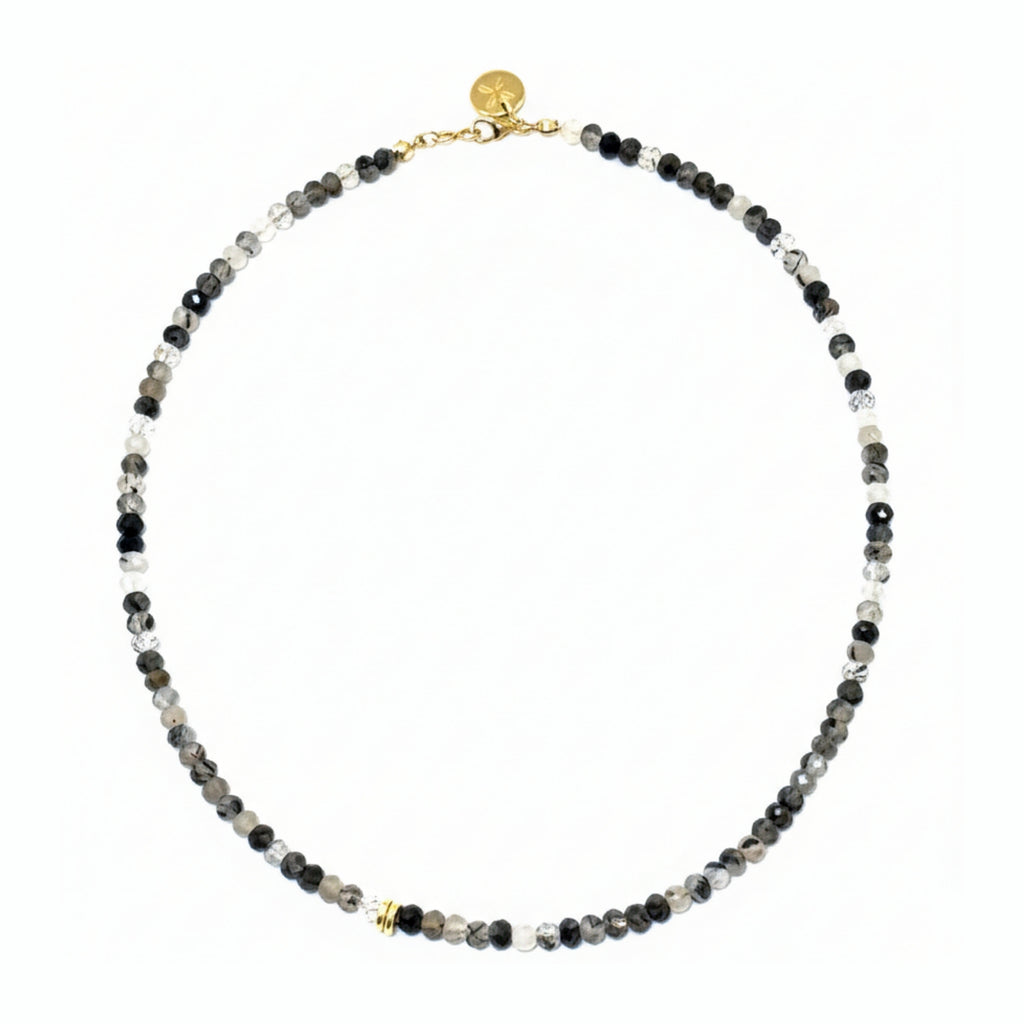 Beaded Necklace in Black Rutilated Quartz