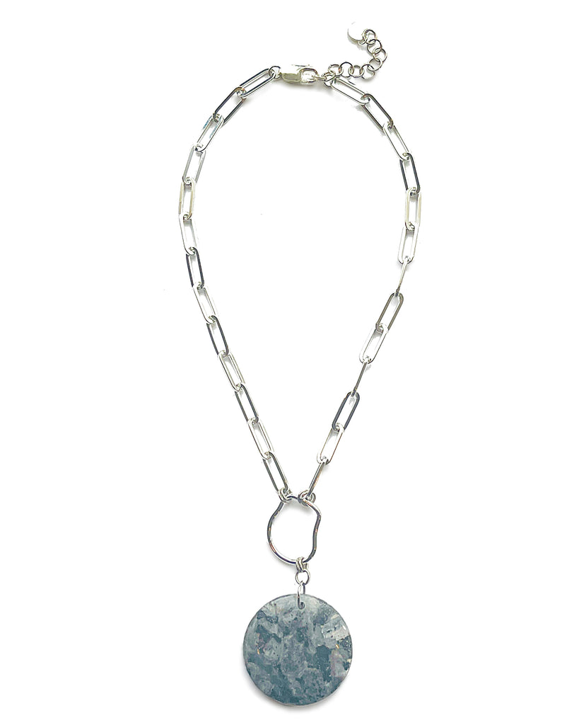 Archive Black Labradorite Circle Stone Pendant Necklace