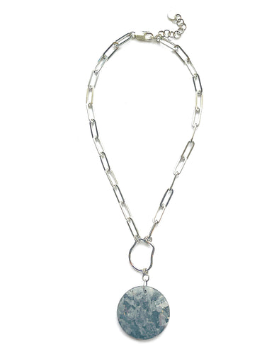 Black Labradorite Circle Stone Pendant Necklace