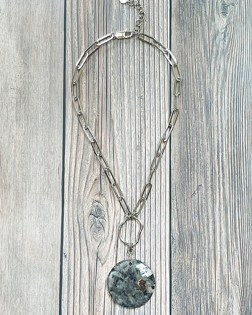 Archive Black Labradorite Circle Stone Pendant Necklace
