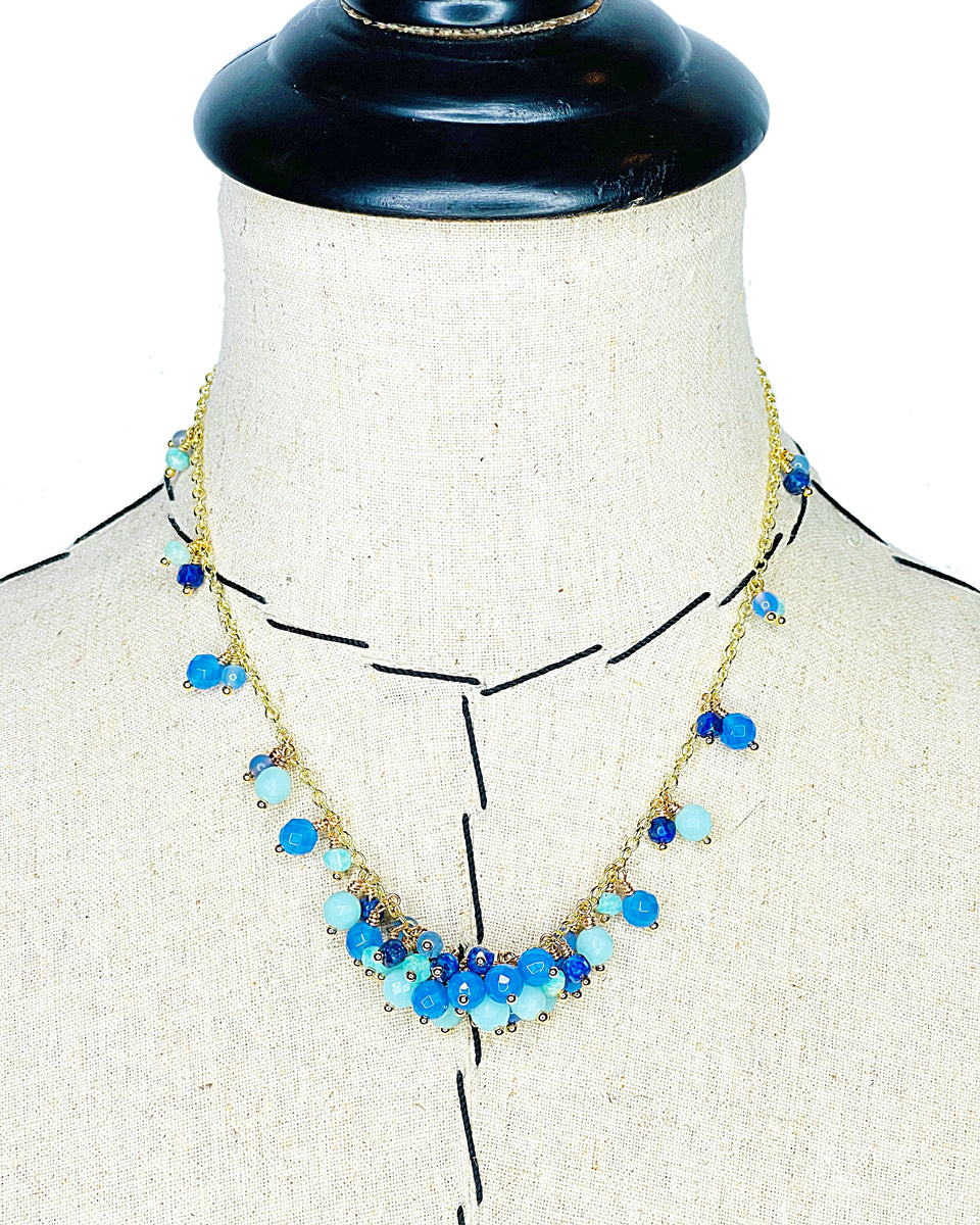 Blue Agate, Amazonite and Lapis Cluster Necklace – JulRe Designs