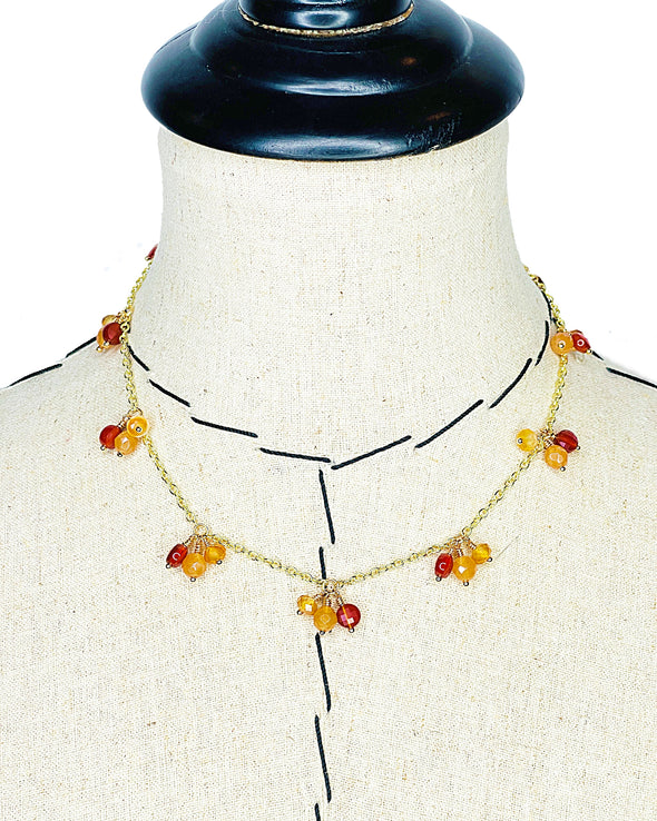 Carnelian and Red Aventurine Cluster Necklace