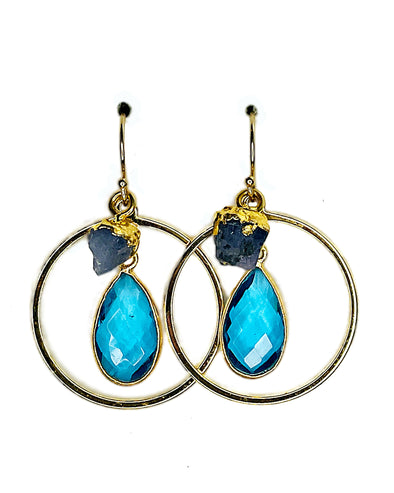 Chroma Riche Hoop Earrings in London Blue Quartz and Sapphire