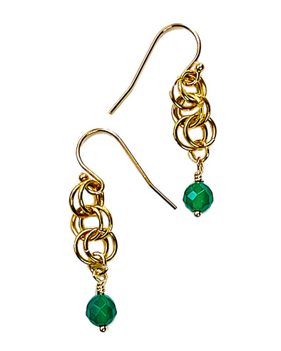 Circle Drop Earrings in Green Agate