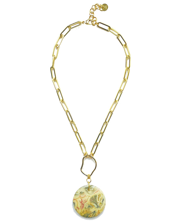 Crazy Lace Agate Circle Stone Pendant Necklace