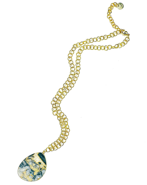 Crazy Lace Agate Slice Pendant Necklace