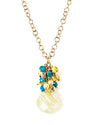 Gold Rutilated Quartz, Apatite and Freshwater Pearl Cluster Pendant Necklace