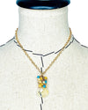 Gold Rutilated Quartz, Apatite and Freshwater Pearl Cluster Pendant Necklace