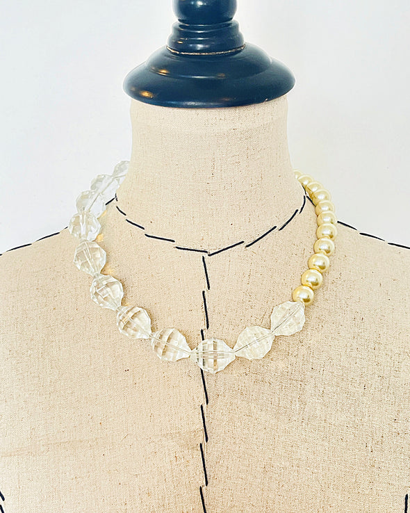 Jumbo Crystal Quartz and Vintage Glass Pearl Necklace