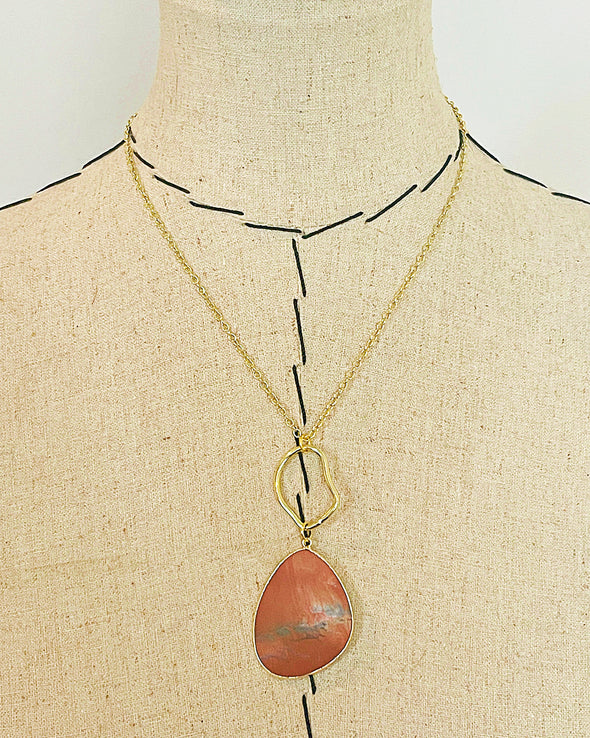 Red Jasper Slice Pendant Necklace
