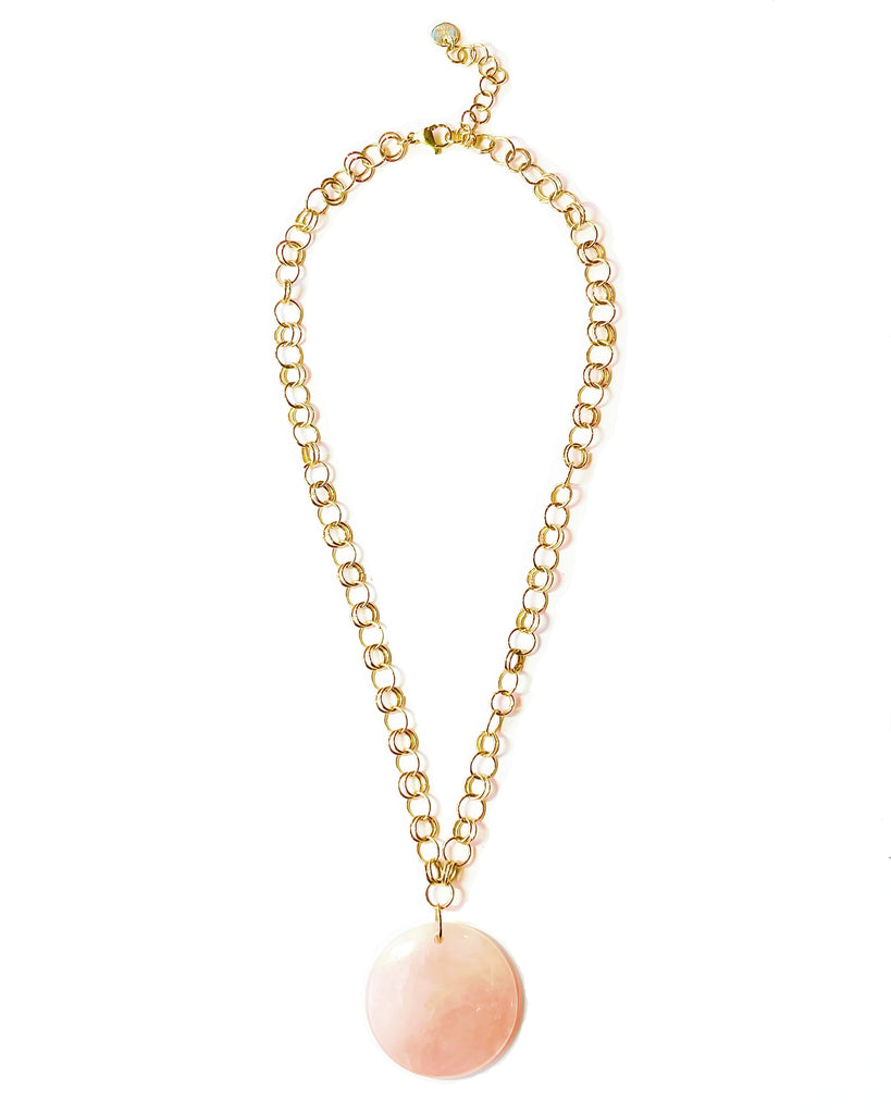 Archive Rose Quartz Circle Stone Pendant Necklace