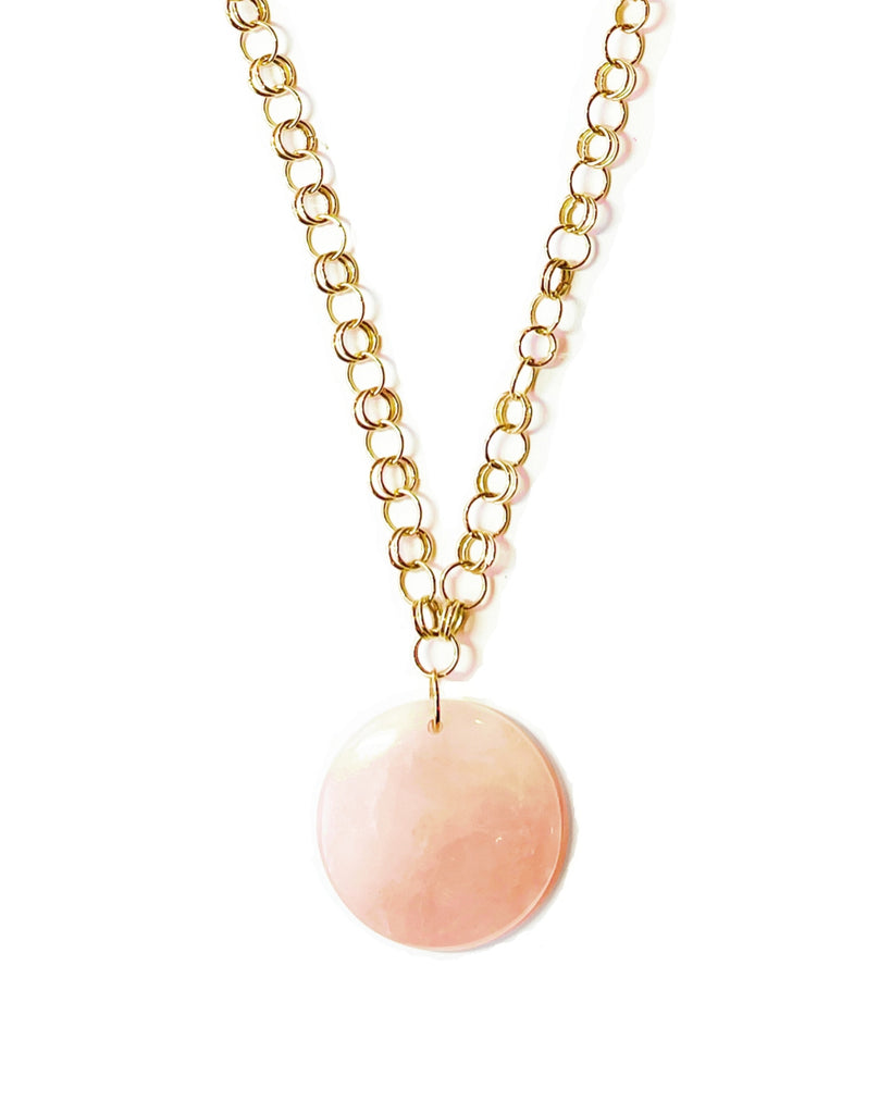 Archive Rose Quartz Circle Stone Pendant Necklace
