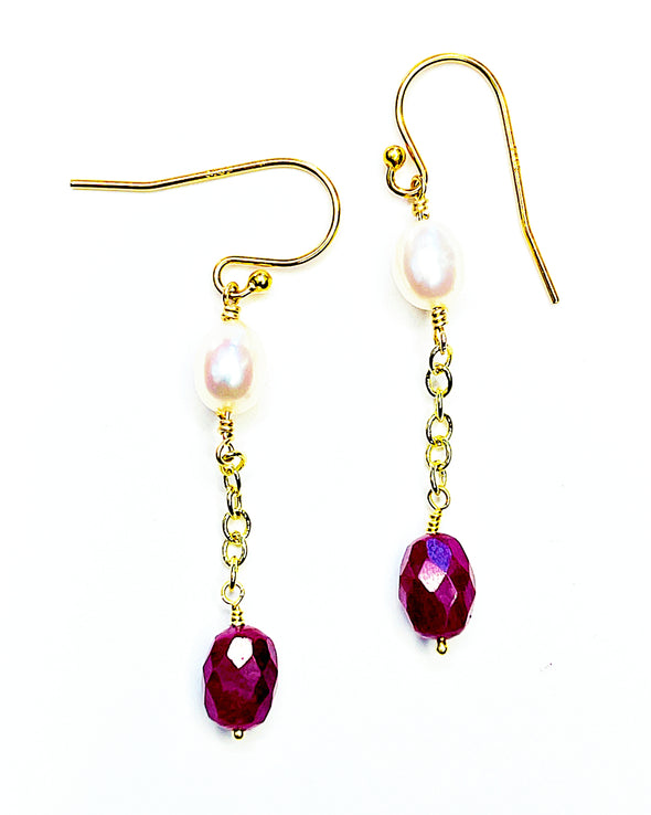 Ruby and Pearl Mix Dangle Earrings