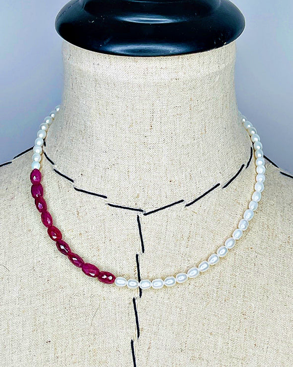 Ruby and Pearl Mix Necklace