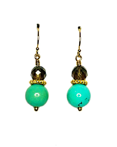 Chroma Riche Smoky Quartz and Turquoise Drop Earrings