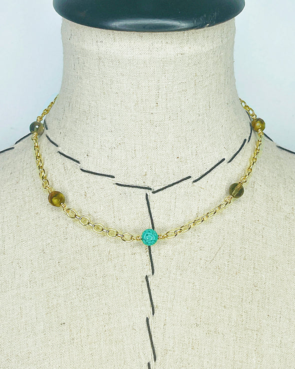 Chroma Riche Smoky Quartz and Turquoise Mix Link Necklace