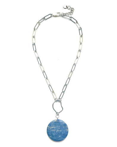 Sodalite Circle Stone Pendant Necklace