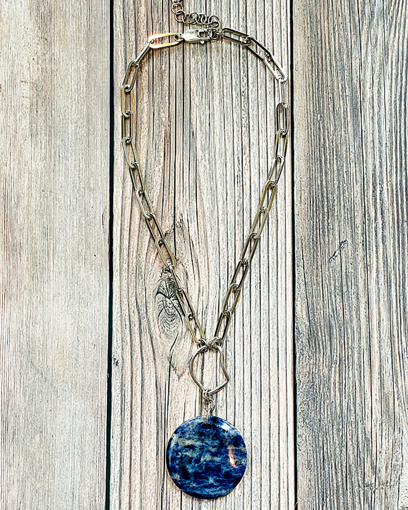 Archive Sodalite Circle Stone Pendant Necklace