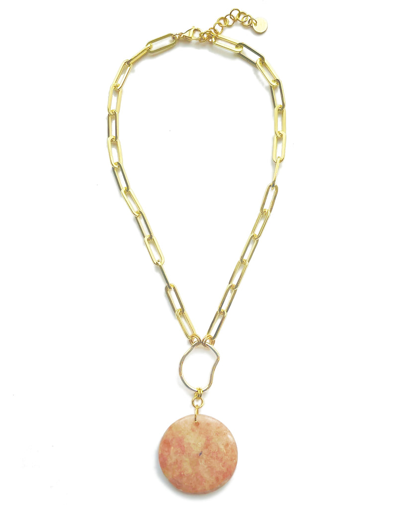 Archive Sunstone Circle Stone Pendant Necklace