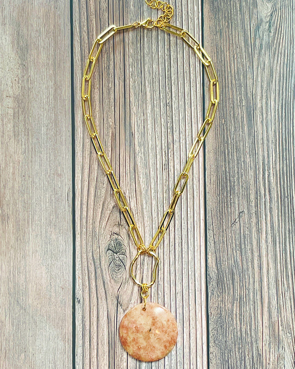 Sunstone Circle Stone Pendant Necklace
