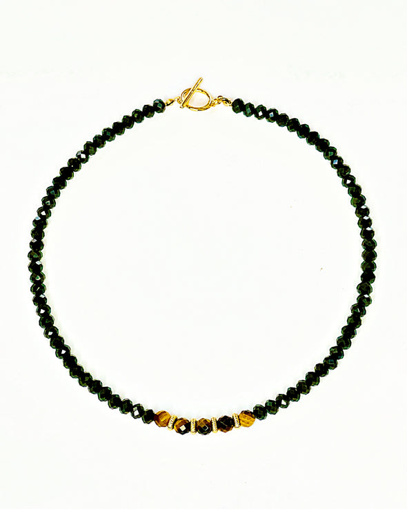 Tigereye and Czech Fire Polished Glass Necklace