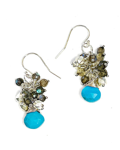 Turquoise and Labradorite Cluster Dangle Earrings