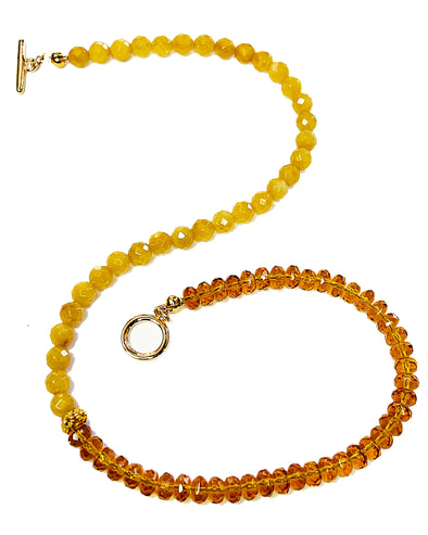Yellow Aragonite and Czech Fire Polished Glass Necklace