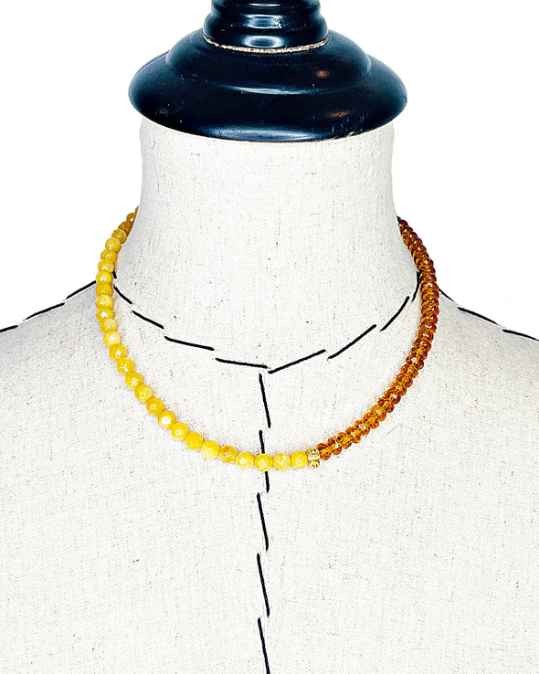 Yellow Aragonite and Czech Fire Polished Glass Necklace