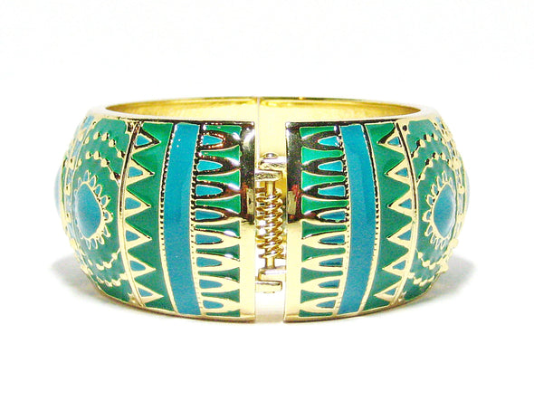 Pia Deco Cuff Bracelet in Turquoise and Teal - JulRe Designs LLC