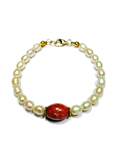 Beach House Bracelet in Coral and Freshwater Pearls