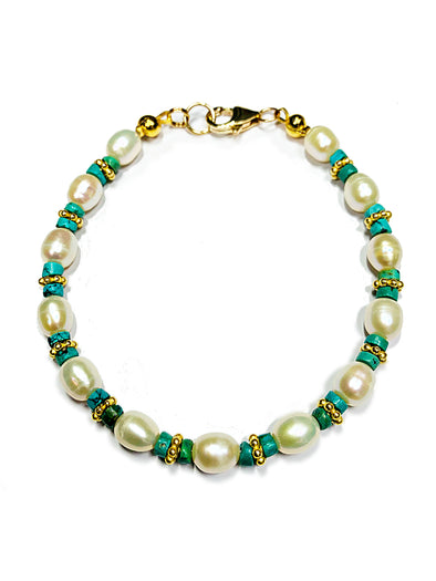Beach House Bracelet in Turquoise and Freshwater Pearls