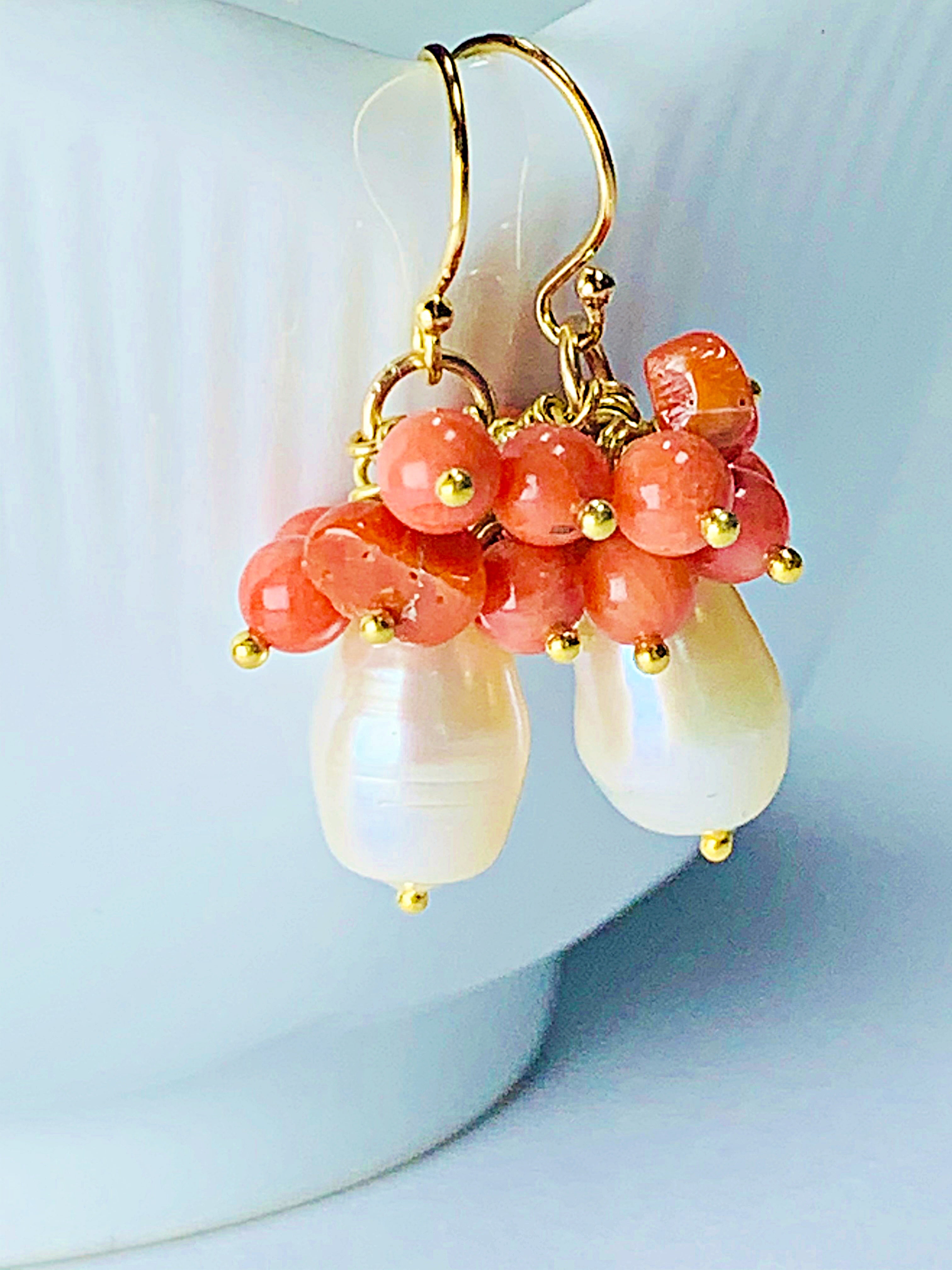 Sold Earrings 14kt gold peals and corals