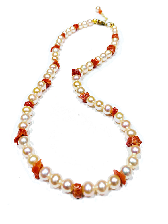 Beach House Choker Necklace in Coral and Freshwater Pearls