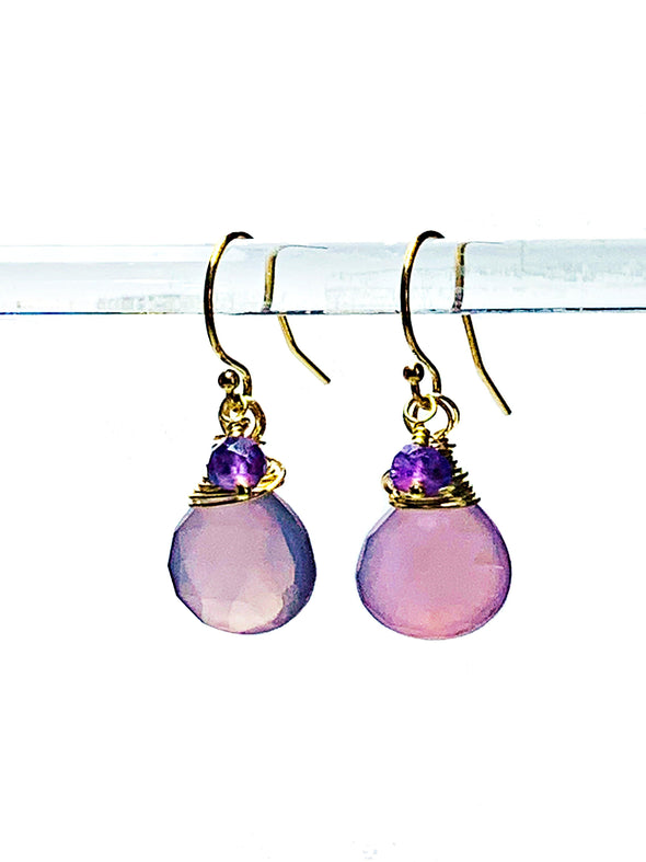Color Drop Earrings in Lilac Chalcedony and Amethyst - JulRe Designs LLC