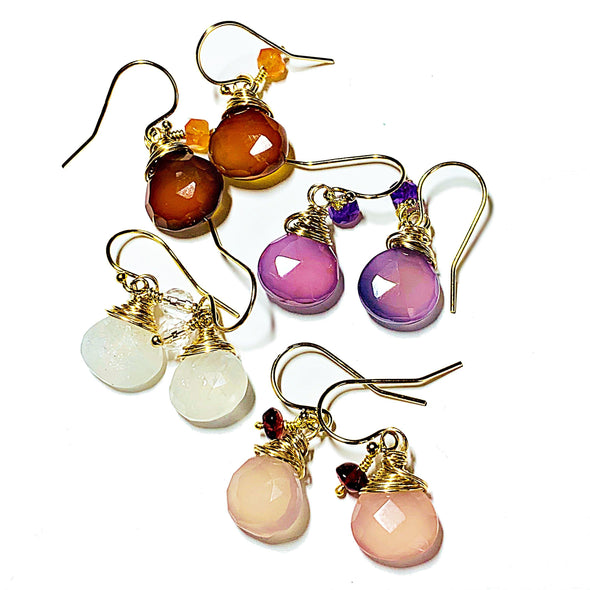 Color Drop Earrings in Moonstone and Clear Quartz - JulRe Designs LLC