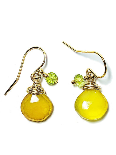 Color Drop Earrings in Yellow Chalcedony and Peridot - JulRe Designs LLC