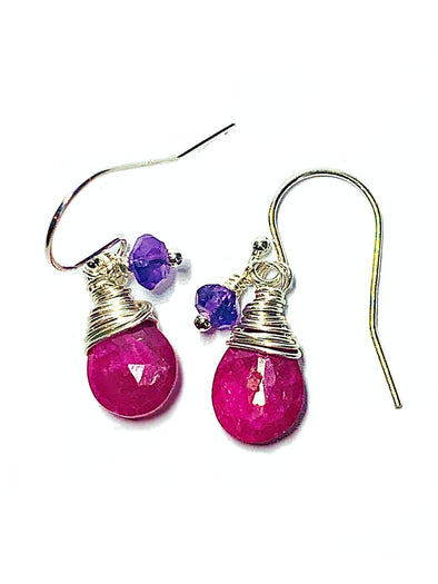 Color Drop Earrings in Ruby and Amethyst - JulRe Designs LLC