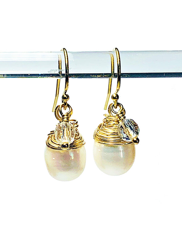 Color Drop Earrings in Pearl and Rock Crystal - JulRe Designs LLC