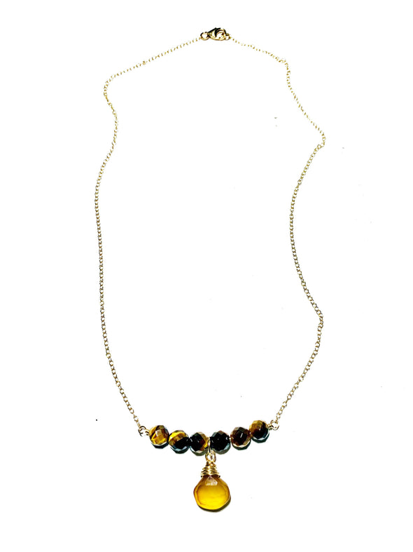 Color Drop Choker Necklace in Tiger Eye and Sunset Yellow Chalcedony - JulRe Designs LLC