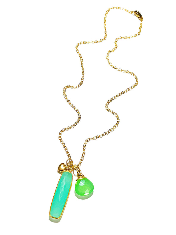 Color Drop Charm Necklace in Aqua Chalcedony and Peridot Quartz - JulRe Designs LLC